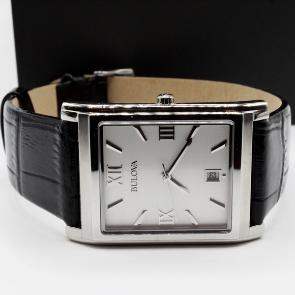 Bulova Men's Black Leather Strap 3-Hand Calendar Date Quartz